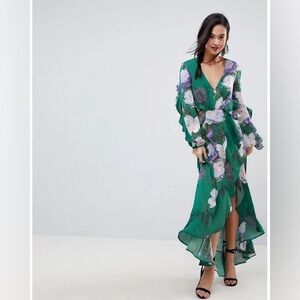 ASOS Green Floral High Low Maxi Dress